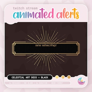 Celestial Art Deco Animated Twitch Alerts: Black & Gold Stream Overlay