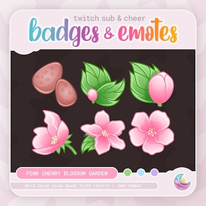 Sakura Blossom Twitch Cheer & Sub Badges | Pink Cherry Blossom Garden Theme | Emotes | Discord