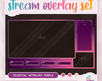 Celestial Astrology Stream Overlay: Purple Moon & Stars Theme