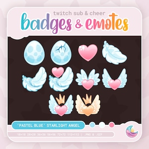 Insignias de vítores y suscripciones de Twitch ⊹ Ángel azul pastel con luz estelar ⊹ Bonita chica mágica estética