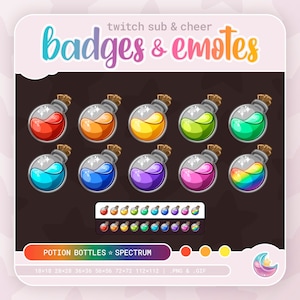 Rainbow Potion Bottles Twitch Badges: Witchy Cheer Sub Badges