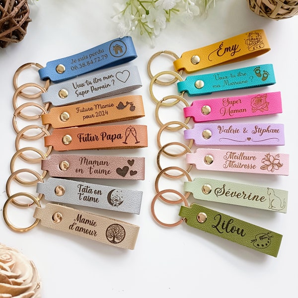 Personalized leather key ring - Birthday gift, Mother's Day, grandmothers, fathers, grandfathers, mistress, atsem