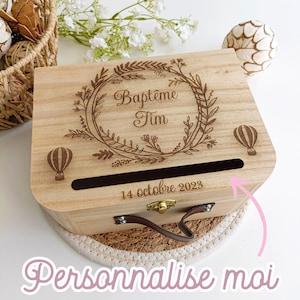 Urne personnalisée en bois BAPTÊME – Valise célébration, cérémonie