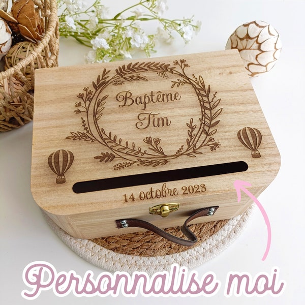 Urne personnalisée en bois BAPTÊME – Valise célébration, cérémonie