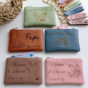 Porte monnaie en cuir personnalisé Cadeau anniversaire, fête des mères, grands-mères, pères, grands-pères, maitresse, atsem image 1