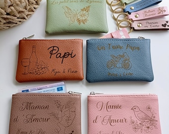 Porte monnaie en cuir personnalisé - Cadeau anniversaire, fête des mères, grands-mères, pères, grands-pères, maitresse, atsem