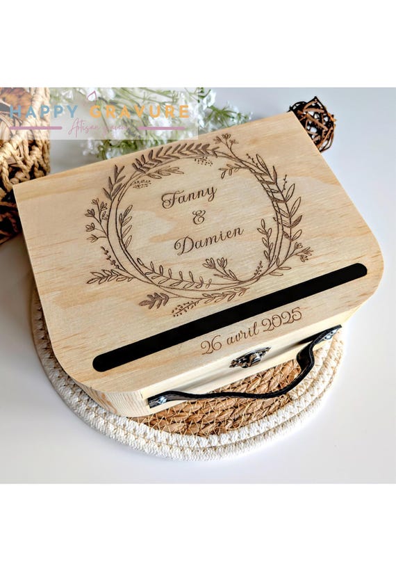 Urne personnalisée en bois MARIAGE - Valise célébration, événements