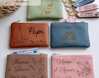 Porte monnaie en cuir personnalisé - Cadeau anniversaire, fête des mères, grands-mères, pères, grands-pères, maitresse, atsem