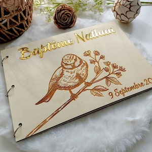 Livre d'or personnalisé en bois et plexi Enfant, Baptême, Album, Anniversaire, Naissance, restaurant image 3