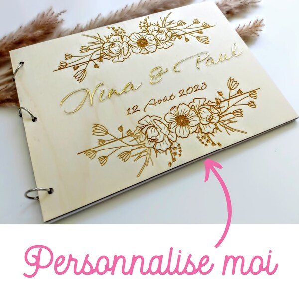 Livre d'or personnalisé en bois et plexi - Mariage, Baptême, Album photo, Anniversaire, Naissance, restaurant