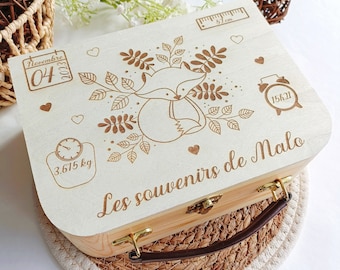 Valise naissance personnalisée en bois - souvenir bébé, cadeau naissance, maternité