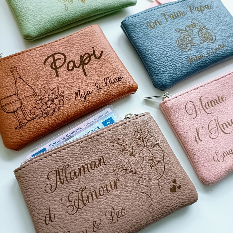 Porte monnaie en cuir personnalisé Cadeau anniversaire, fête des mères, grands-mères, pères, grands-pères, maitresse, atsem imagem 2