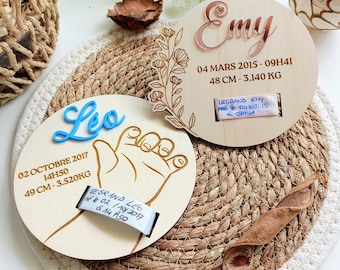 Personalized birth bracelet holder card in wood or plexiglass - Birth, Pregnancy, souvenir