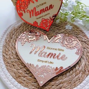 Large magnetic magnet / personalized Arabesque Heart sign in wood and plexi - Mother's / Grandmother's Day, mom gift, grandma godmother