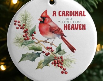 Adorno navideño de cardenal, recuerdo de cerámica, regalo de Navidad, decoración para árbol, sentimiento de cardenal, decoración navideña para amantes de las aves