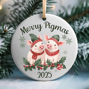 Merry Pigmas Schwein Weihnachten Ornament Keramik Dekoration Ornament, Schwein Mama Geschenk, Farm Life Geschenk Ornament, Schweineliebhaber, süßes Schwein Geschenk