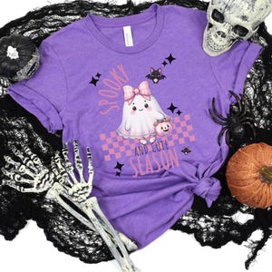 Coquette Pink Bow Ghost Shirt, Cute Ghost Tee, Pink Coquette Halloween T-Shirt, Pink Spooky Shirt, Spooky Season Shirt, Halloween Gift Tee