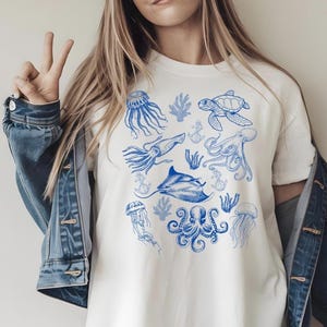 Sea Life-shirt Comfort Colors: vintage stijl oceaanshirt