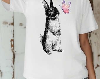 Bunny and Butterfly T-shirt: Animal Lover Gift