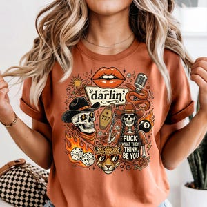 Camiseta retro con diseño de tatuaje "Darlin'" / Camiseta rockabilly vintage con letras geniales
