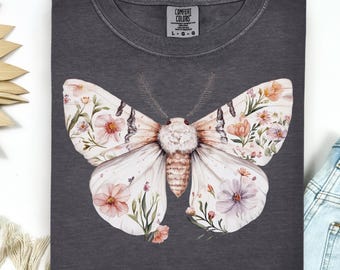 Vintage Moth T-Shirt: Cottagecore Floral Comfort Colors Tee