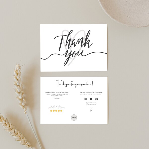 Small Business Thank You Card Template, Printable Thank You Package Insert, Modern Business Thank You, Canva Template, Small Business