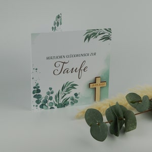 Taufkarte - Karte zur Taufe Eukalyptus - Herzlichen Glückwunsch zur Taufe optional mit Umschlag