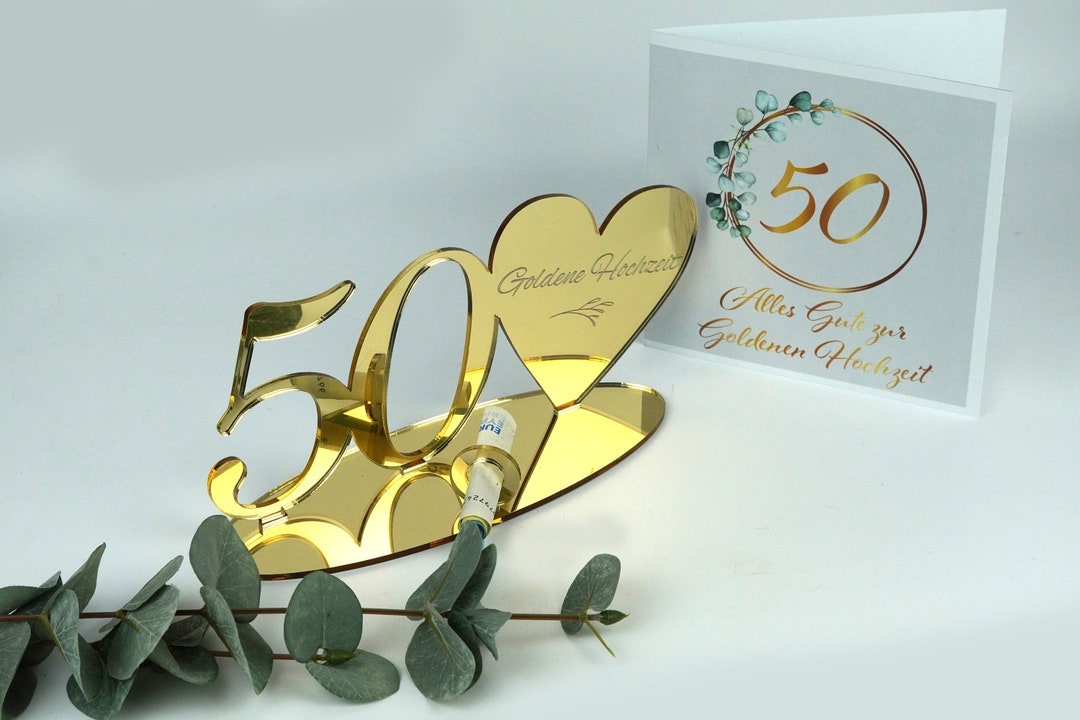 Geldgeschenk zur Goldenen Hochzeit 50 in Spiegelacryl Gold mit