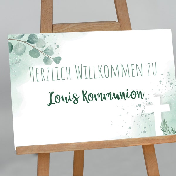 Willkommensschild Kommunion / Taufe / Konfirmation / Firmung / 60x40 cm / Eukalyptus