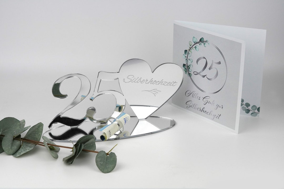 Geschenke Zur Silberhochzeit Für Den Mann Geldgeschenk zur Silberhochzeit in Spiegelacryl silber mit passender