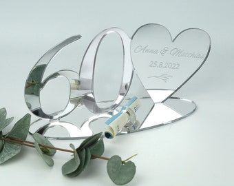 Personalized money gift for the diamond wedding in mirror acrylic silver