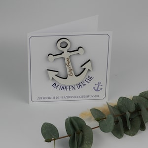 Hochzeitskarte Anker mit Schriftzug "Im Hafen der Ehe", optional mit personalisierbarem Anker