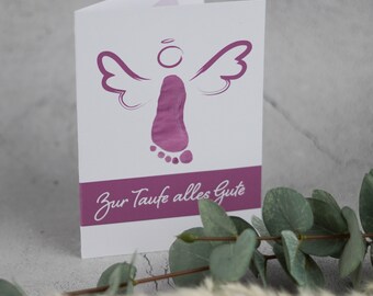 Glückwunschkarte Taufe Umschlag Taufkarte Vintage Grußkarte Engel Mädchen rosa 