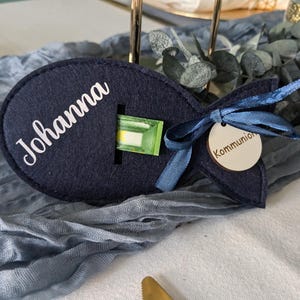 Personalisiertes Geldgeschenk Fisch zur Taufe/ Kommunion/ Konfirmation/ Firmung aus Filz in dunkelblau