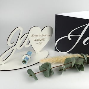 Personalisiertes Geldgeschenk zur Hochzeit "Ja" mit passender Klappkarte