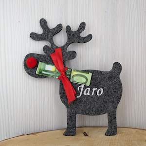 Personalisiertes Geldgeschenk Weihnachten Elch aus Filz in grau