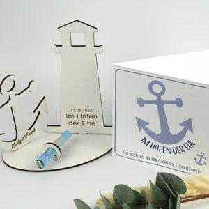 Hochzeitsgeschenk personalisiert "Anker und Leuchtturm" mit passender Klappkarte / maritimes Geldgeschenk