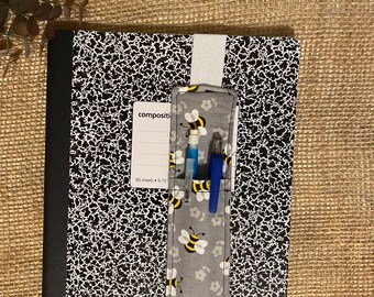 Fabric Pen Holder Bookmark, Gift for Book Lovers, Pen Pocket, Bee Pattern, Book Accessories, Planner Accessories, Bee Lover, Beekeeper