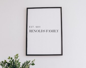 Custom Family Name Art & Year, Printable Art, Customized Family Print Wall Decor