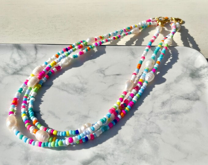 Tropical Pearl Seed Bead Necklace Beach Summer Necklace Etsy