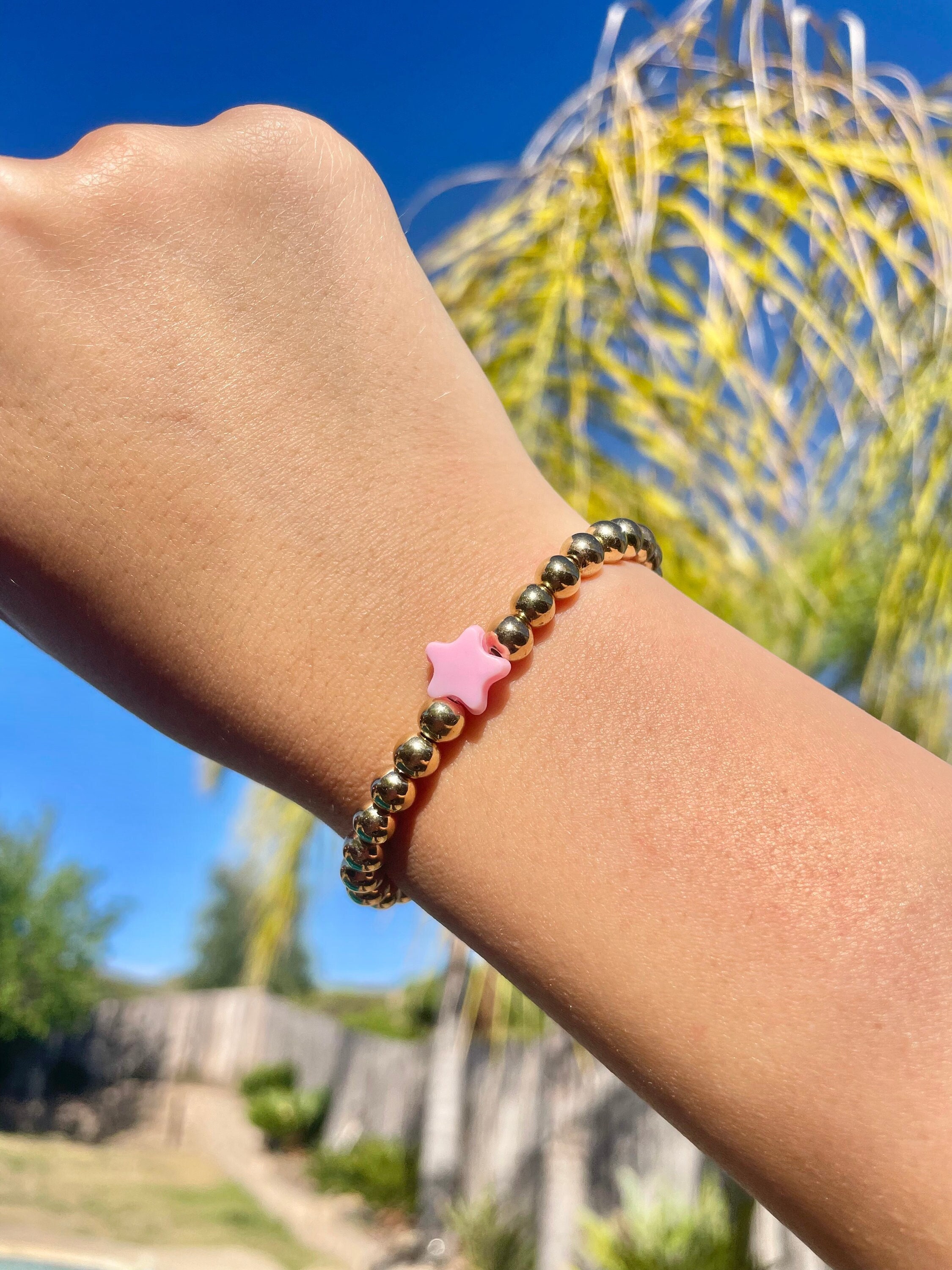 Pink Star Gold Beaded Bracelet 