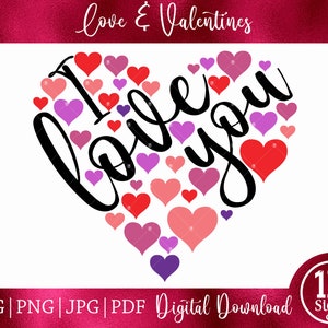 Je t'aime SVG Saint-Valentin SVG PNG Jpg Pdf en téléchargement numérique Silhouette Cricut, fichier de coupe, fichier d'impression, sublimation, cadeau de la Saint-Valentin