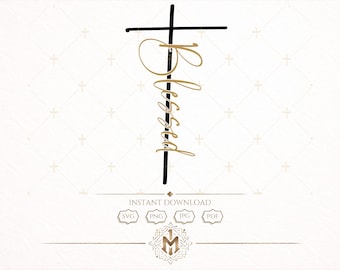 Blessed Cross WordArt SVG, Christian Blessed Cross Design, religieuze kruis Cricut-bestand PNG JPG pdf