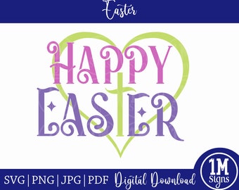Christian Easter SVG, Happy Easter Cross Design, Religious Spring Craft File PNG JPG