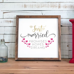 Gerade verheiratet SVG Versprechen Hoffnungen Träume PNG Jpg, Pdf Cricut Silhouette Schneiddatei, Digitaldruck