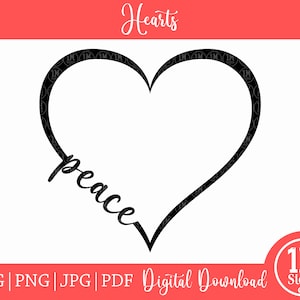 Cuore di pace SVG Pace SVG PNG Download digitale Silhouette Cricut, stampa carta