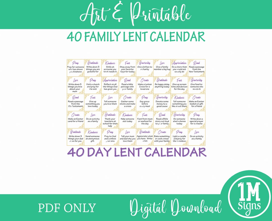 40 Day Lent Calendar Instant Digital Download PDF Etsy