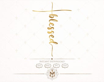 Cross Blessed SVG, Blessed Cross WordArt, christelijk kruis SVG-ontwerp, religieus kruis Cricut-bestand png jpg pdf