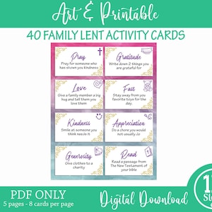 40 Lent Activity Cards Instant Digital Download PDF