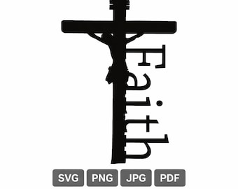 Cruz de fe SVG / Cruz cristiana SVG / Cruz de Jesús SVG / Archivo de corte de cruz religiosa / Silueta Cricut PNG / Diseño de artesanía de iglesia